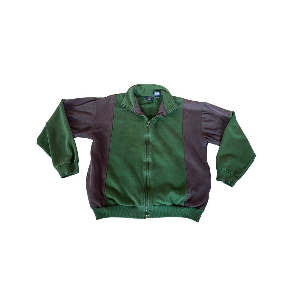 VTG Blair Mens Green Navy Colorblock Full Zip Fleece Track Jacket SZ M